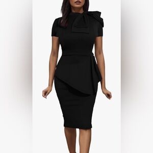 Unbranded Black dress with neck tie and ruffle waist